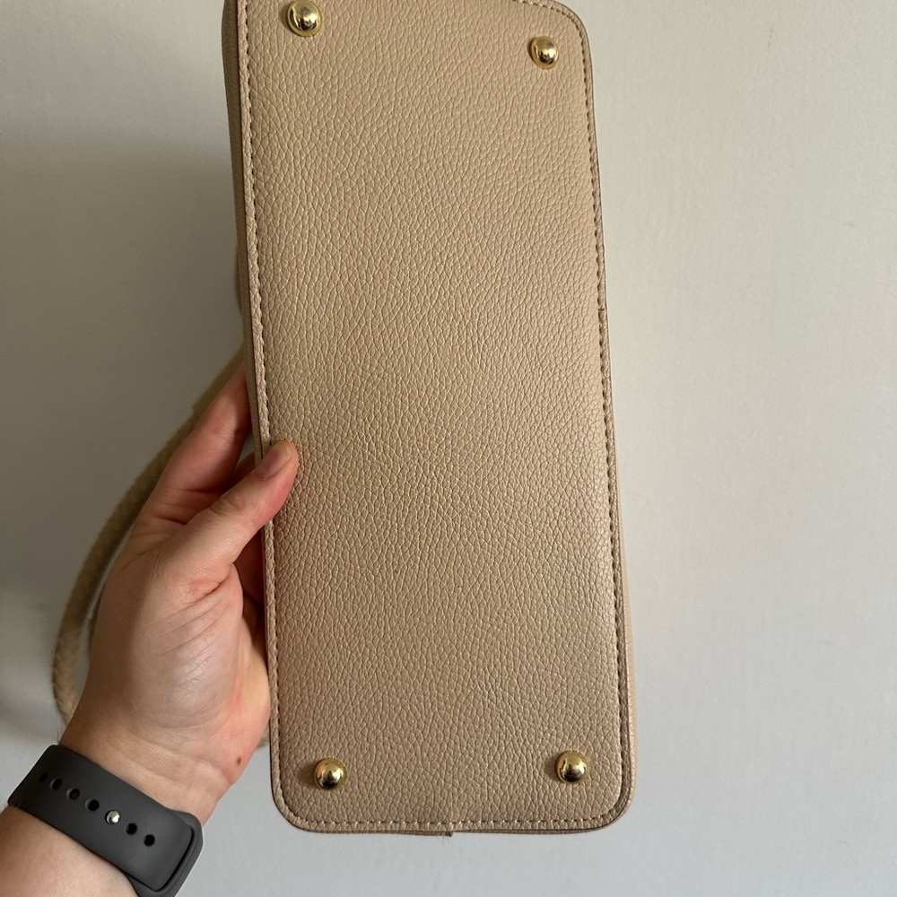 Nanette Lepore Tan Sybil Braided Handle Shoulder Bag Multiple Pockets EUC - Picture 7 of 12